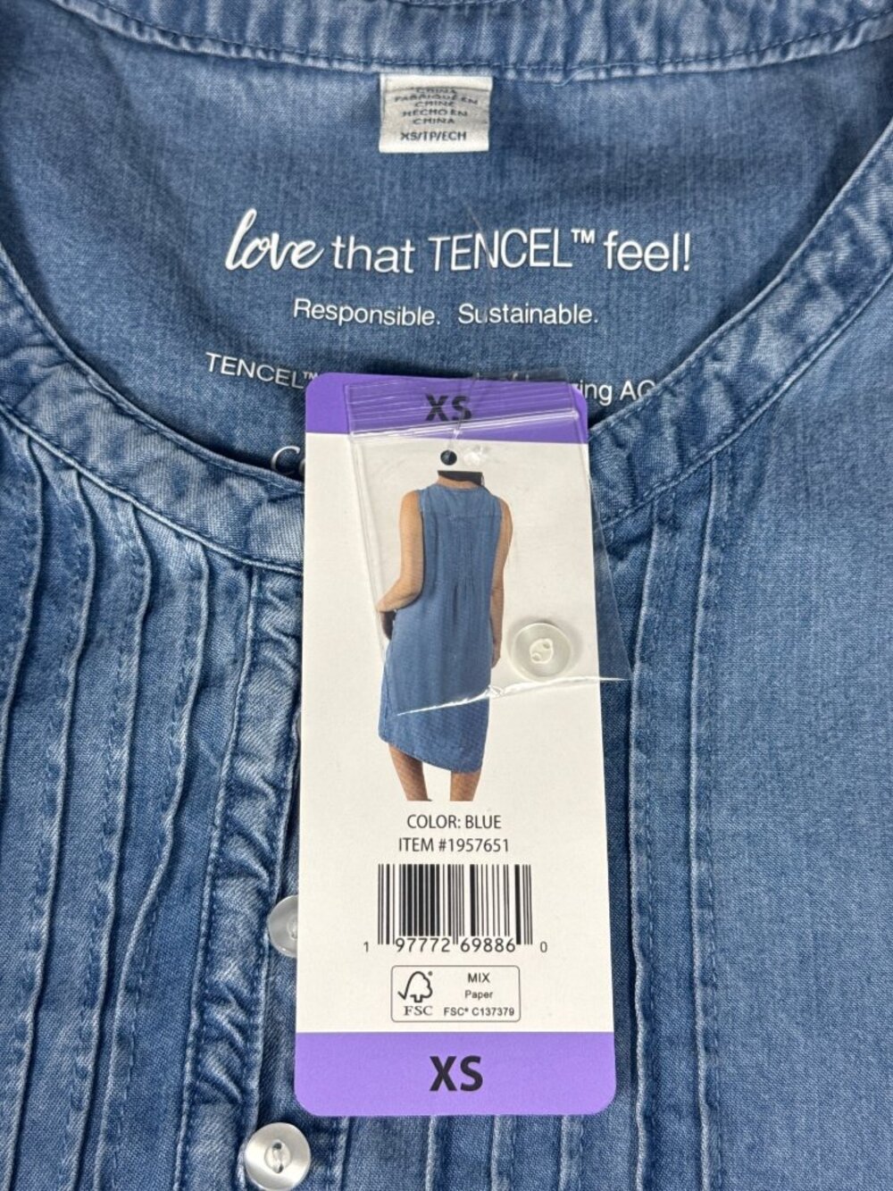 Coldwater Creek Blue Sleeveless Tencel Dress With Button Front & Pintuck Details - Picture 5 of 9